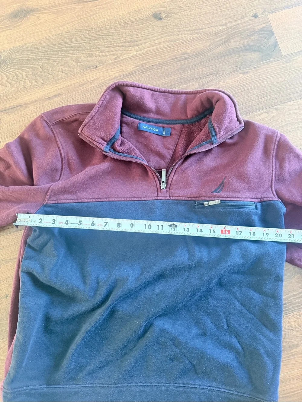 Nautica Men's Two-Tone Burgundy and Navy Quarter-Zip Fleece Pullover
